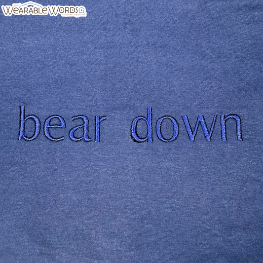 Bear Down Embroidered Navy Blue Design | T-Shirt, Crewneck, Hoodie | Illinois Chicago Bears