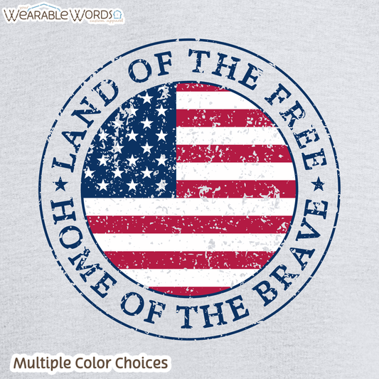 Land Of The Free Home Of The Brave Graphic Crewneck | Distressed American Flag Circle Print | Unisex Sweatshirt