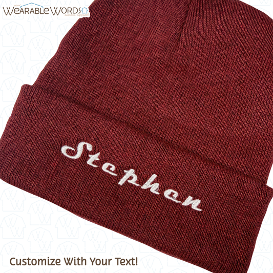 Custom Name Embroidered Hat | Maroon Cuffed Beanie