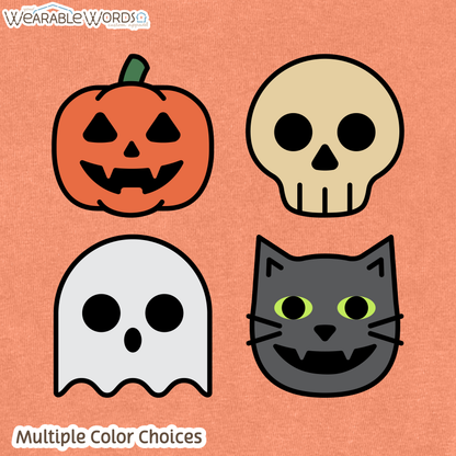 Halloween Characters Graphic Tee | Fun Vibrant Jack-o-Lantern Skeleton Ghost Black Cat Print | Women's Boxy T-Shirt