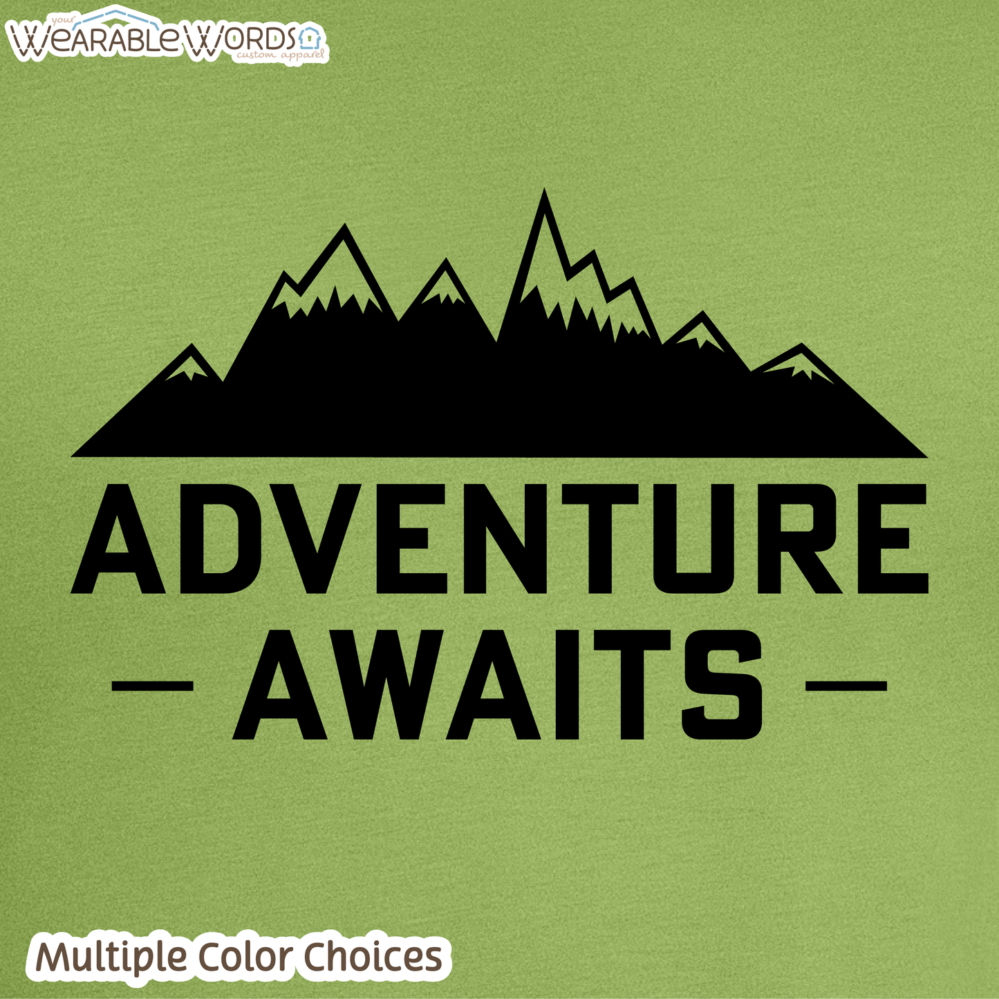 Adventure Awaits Graphic Tee | Vibrant Mountain Hiking Outdoors Print | Unisex T-Shirt