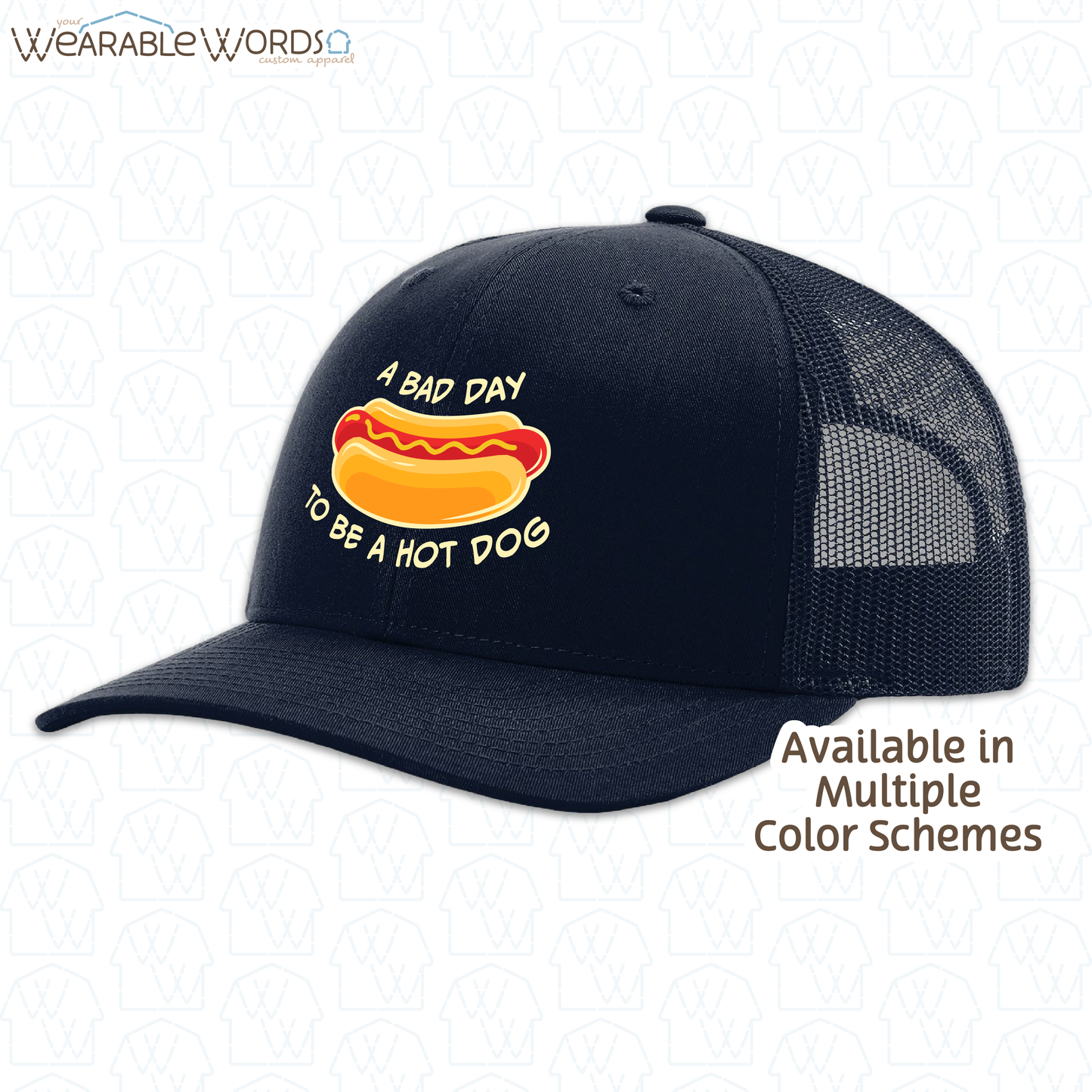 Bad Day To Be A Hot Dog Graphic Hat | Funny Silly American Print | Unisex Mesh Snapback