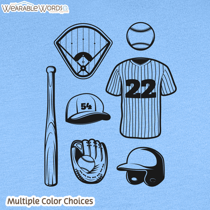 Baseball Doodles Graphic Tee | Ball Bat Jersey Field Mitt Black Print | Unisex T-Shirt