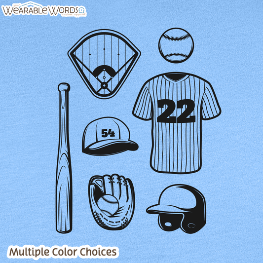 Baseball Doodles Graphic Tee | Ball Bat Jersey Field Mitt Black Print | Unisex T-Shirt