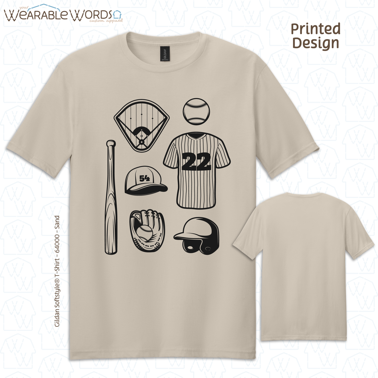 Baseball Doodles Graphic Tee | Ball Bat Jersey Field Mitt Black Print | Unisex T-Shirt