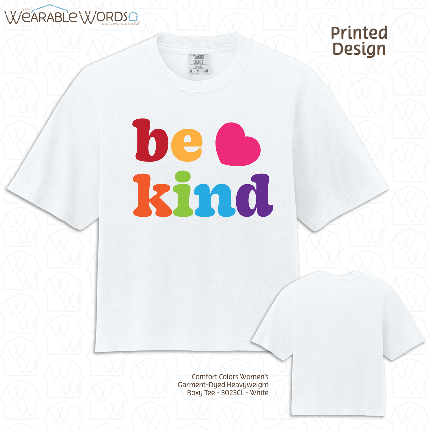 Be Kind Graphic Tee | Colorful Cute Rainbow Heart Print | Women's Boxy T-Shirt