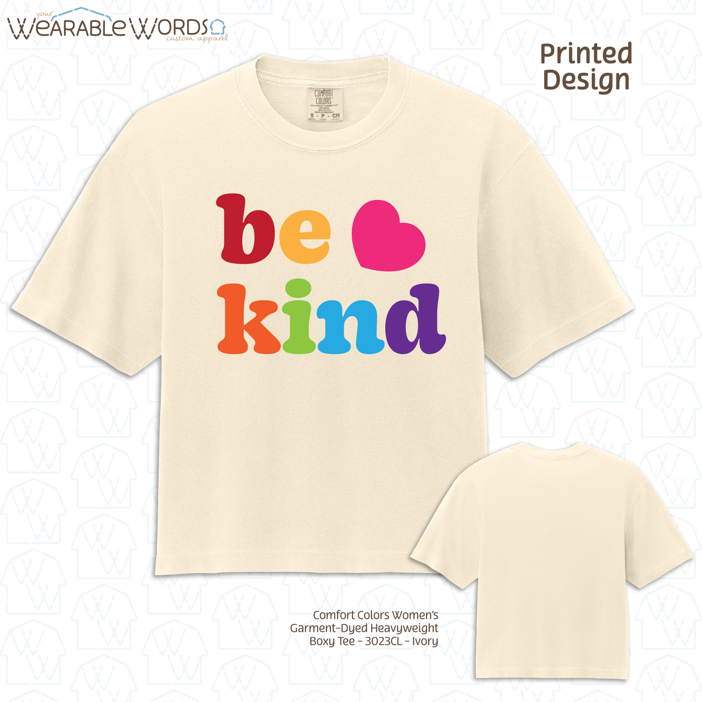 Be Kind Graphic Tee | Colorful Cute Rainbow Heart Print | Women's Boxy T-Shirt