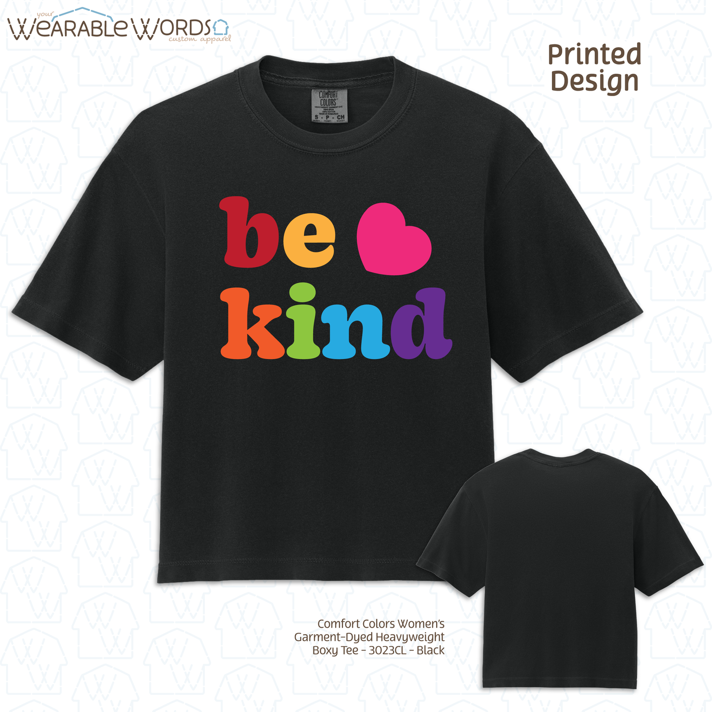 Be Kind Graphic Tee | Colorful Cute Rainbow Heart Print | Women's Boxy T-Shirt