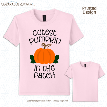 Cutest Pumpkin In The Patch Kids Graphic Tee | Cute Orange Autumn Fall Children's Print | Unisex Youth T-Shirt