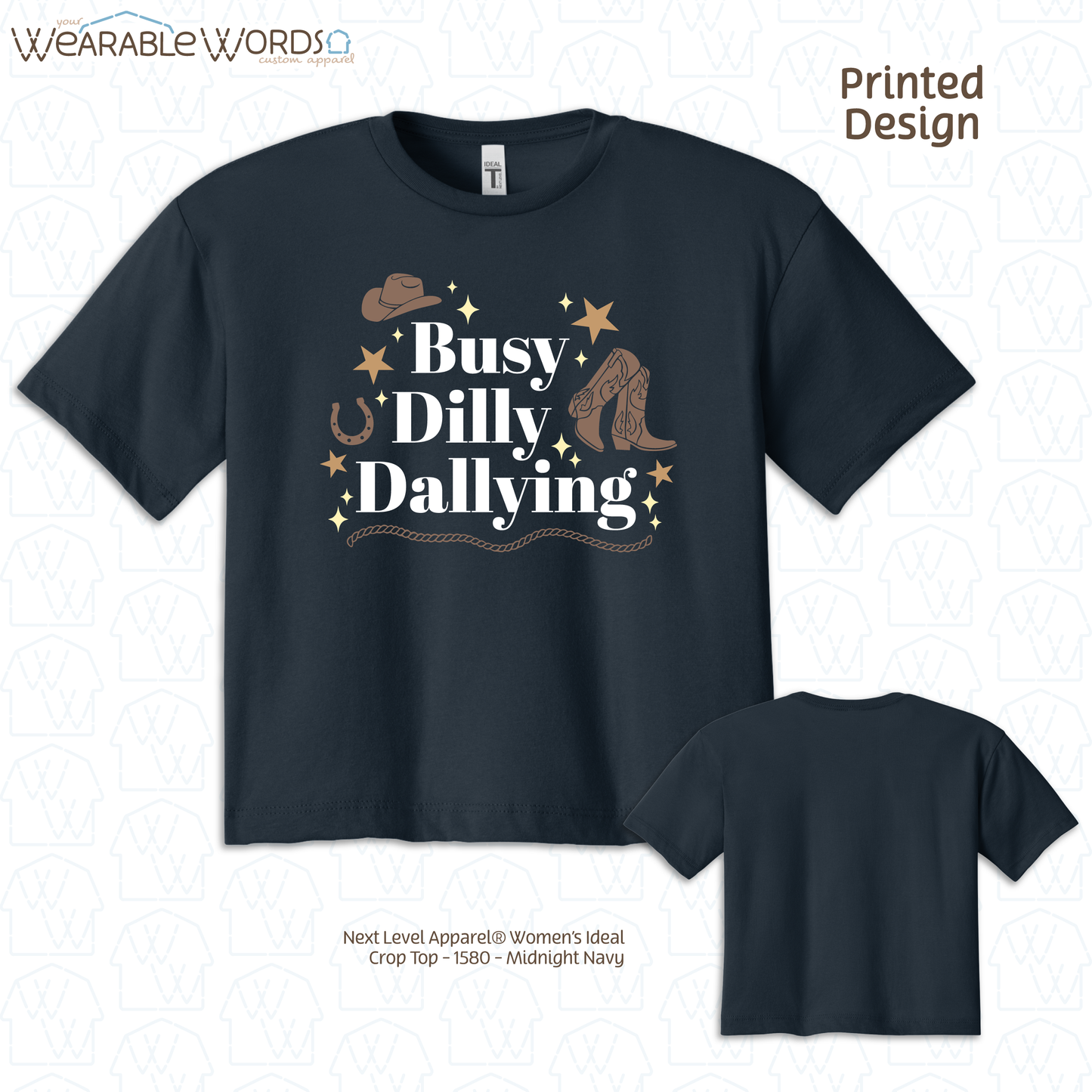 Busy Dilly Dallying Cropped Graphic Tee | Western Cowboy Cowgirl Sparkle Star Print | Women's Crop Top