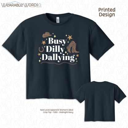 Busy Dilly Dallying Cropped Graphic Tee | Western Cowboy Cowgirl Sparkle Star Print | Women's Crop Top