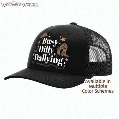 Busy Dilly Dallying Graphic Hat | Western Cowboy Cowgirl Sparkle Star Print | Unisex Mesh Snapback
