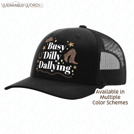 Busy Dilly Dallying Graphic Hat | Western Cowboy Cowgirl Sparkle Star Print | Unisex Mesh Snapback