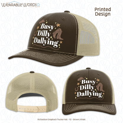 Busy Dilly Dallying Graphic Hat | Western Cowboy Cowgirl Sparkle Star Print | Unisex Mesh Snapback