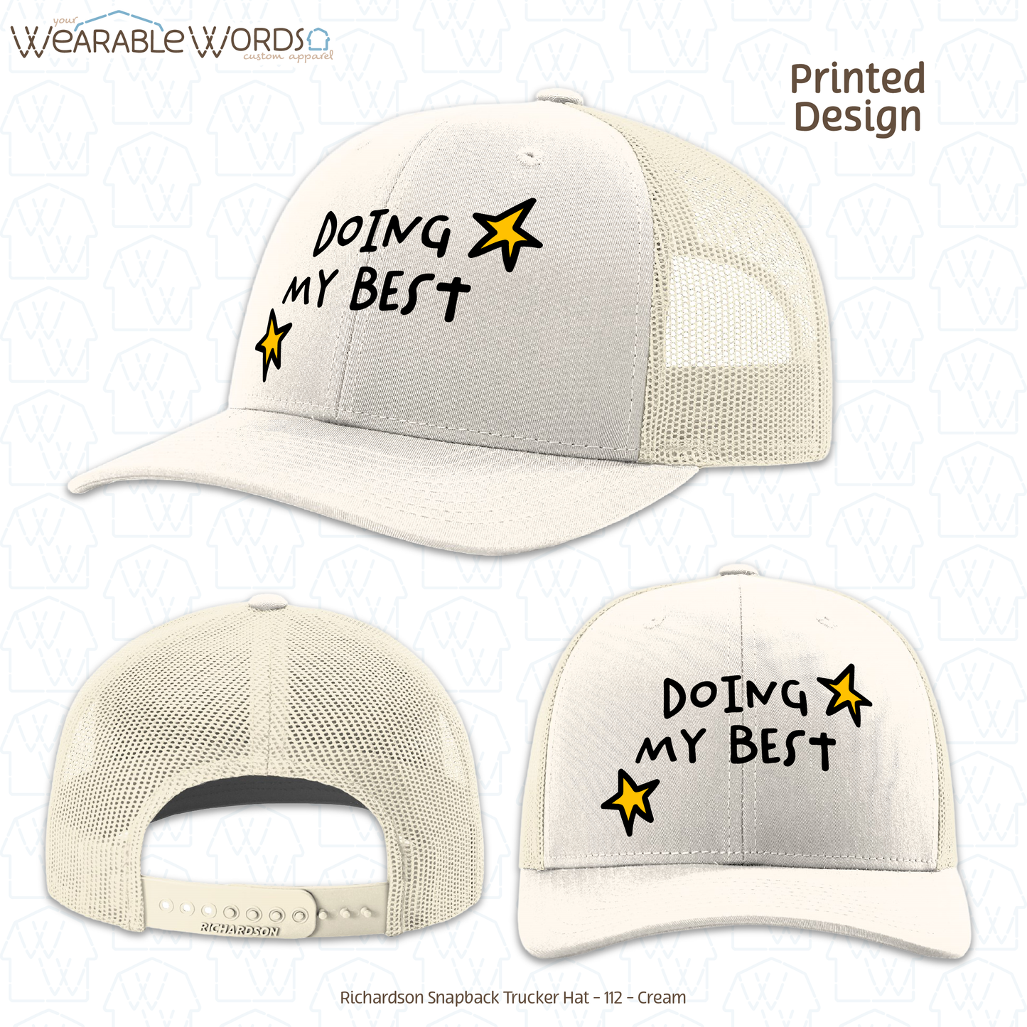 Doing My Best Graphic Hat | Silly Hand-Drawn Whimsical Funny Star Doodles Print | Unisex Mesh Snapback