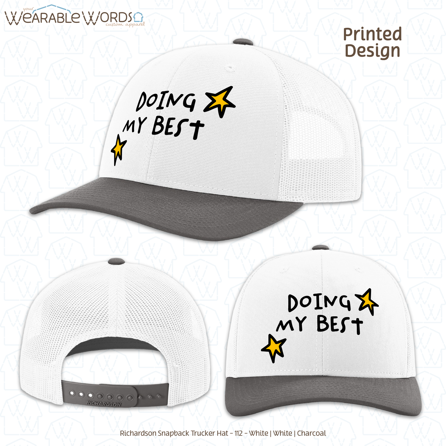 Doing My Best Graphic Hat | Silly Hand-Drawn Whimsical Funny Star Doodles Print | Unisex Mesh Snapback