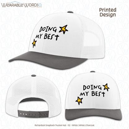 Doing My Best Graphic Hat | Silly Hand-Drawn Whimsical Funny Star Doodles Print | Unisex Mesh Snapback
