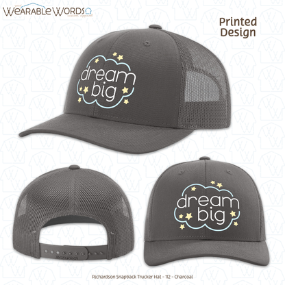 Dream Big Graphic Hat | Sleepy Pastel Cloud & Stars Print | Unisex Mesh Snapback