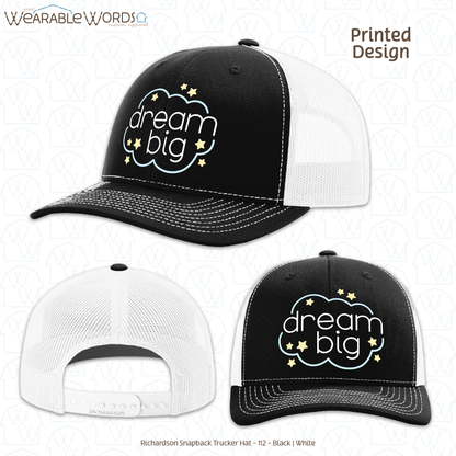 Dream Big Graphic Hat | Sleepy Pastel Cloud & Stars Print | Unisex Mesh Snapback