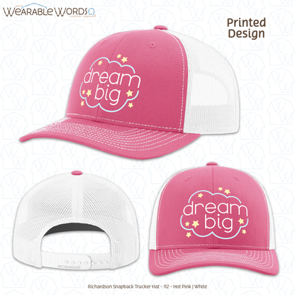 Dream Big Graphic Hat | Sleepy Pastel Cloud & Stars Print | Unisex Mesh Snapback