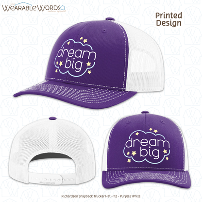 Dream Big Graphic Hat | Sleepy Pastel Cloud & Stars Print | Unisex Mesh Snapback