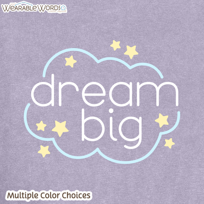 Dream Big Graphic Tee | Sleepy Pastel Cloud & Stars Print | Women's Boxy T-Shirt