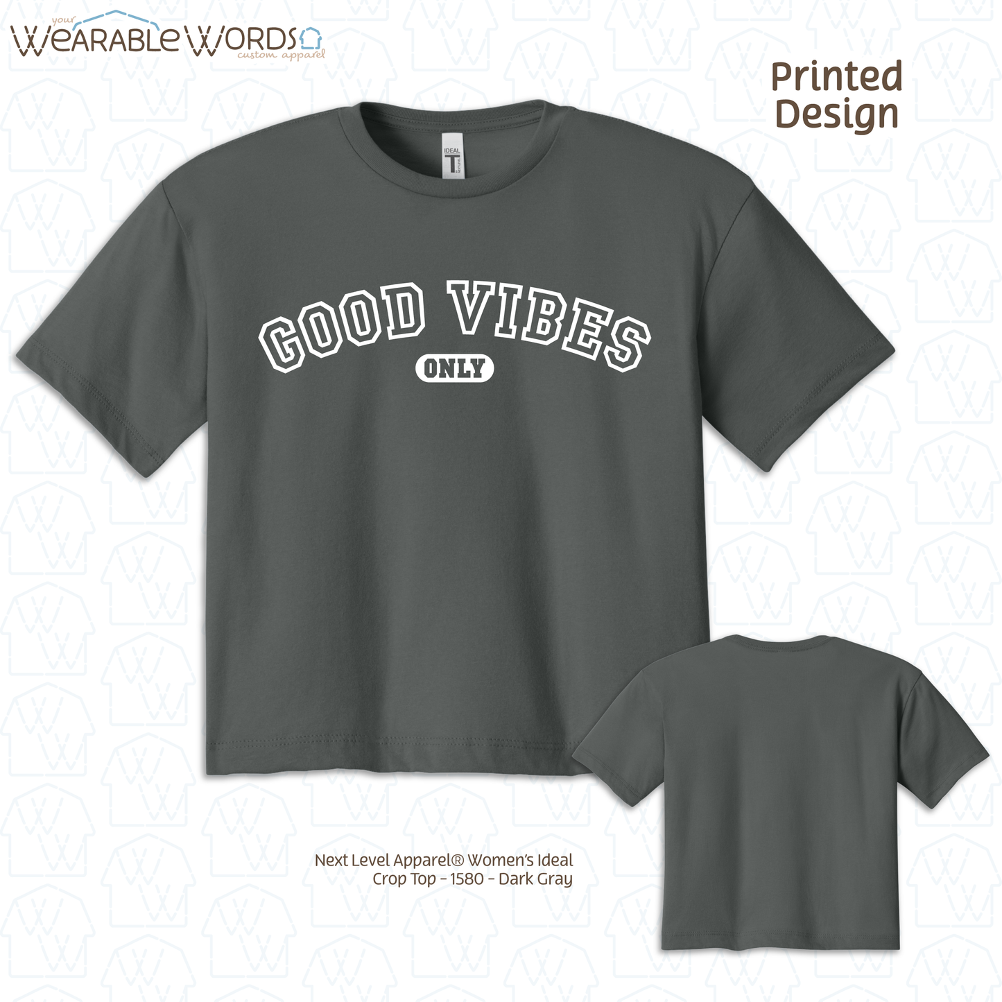 Good Vibes Only Cropped Graphic Tee | Varsity Collegiate Print | Women's Crop Top