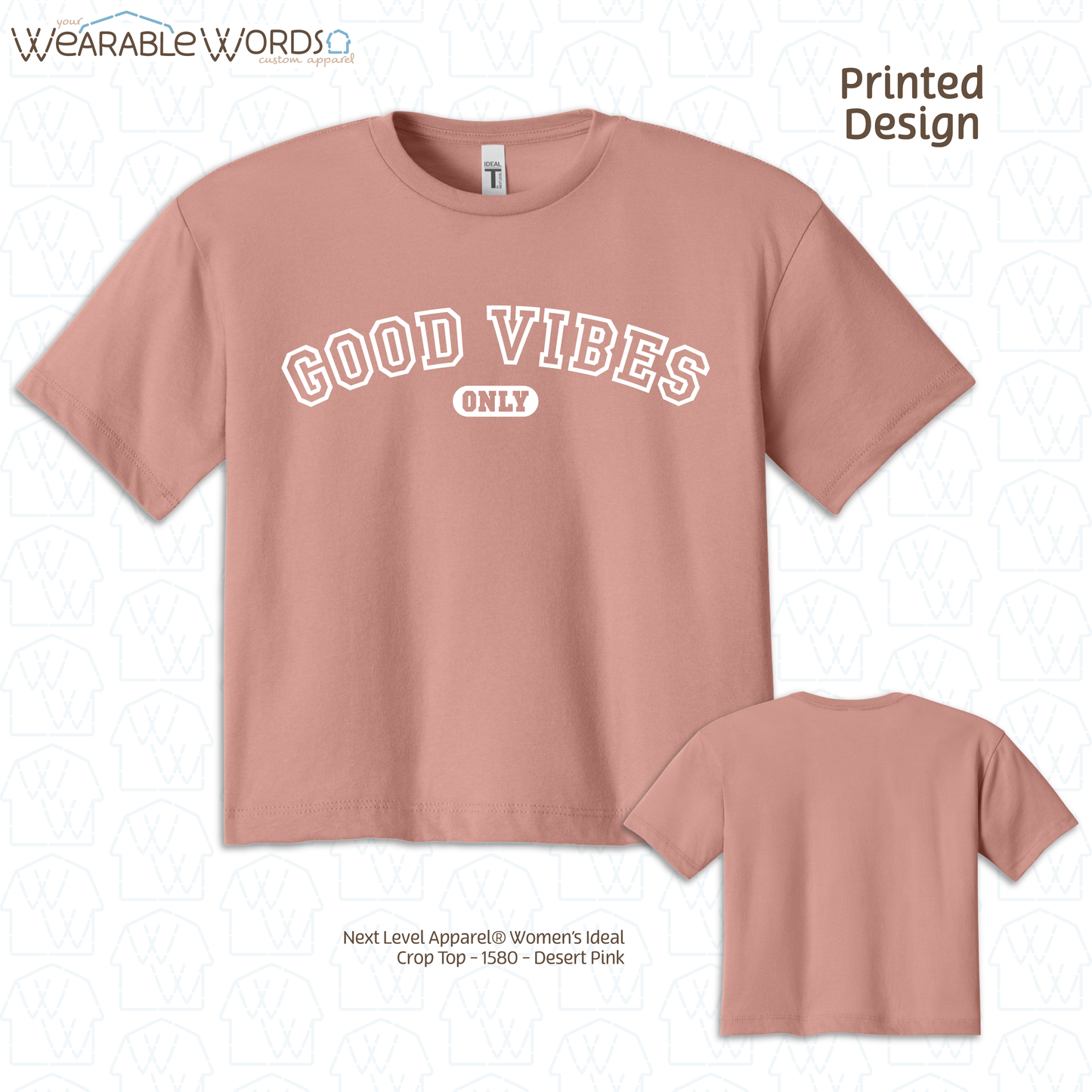 Good Vibes Only Cropped Graphic Tee | Varsity Collegiate Print | Women's Crop Top