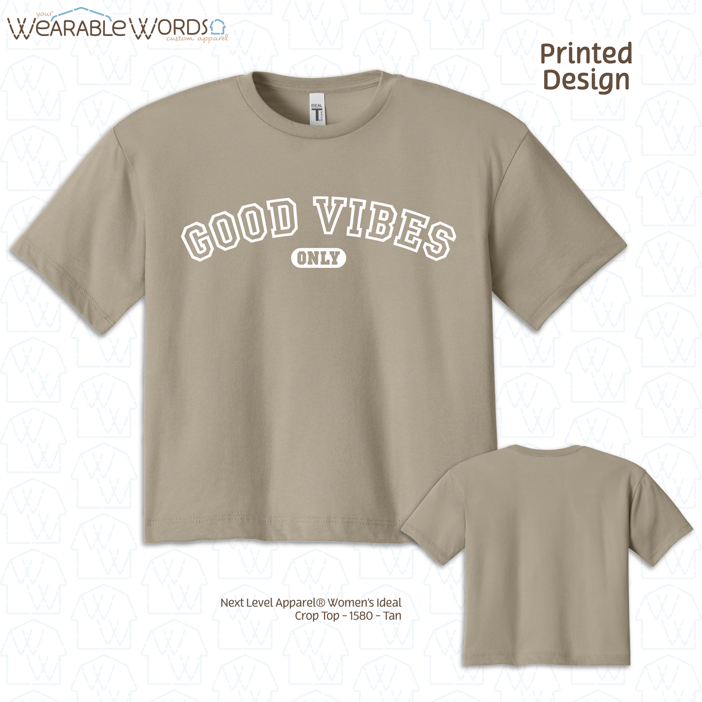 Good Vibes Only Cropped Graphic Tee | Varsity Collegiate Print | Women's Crop Top