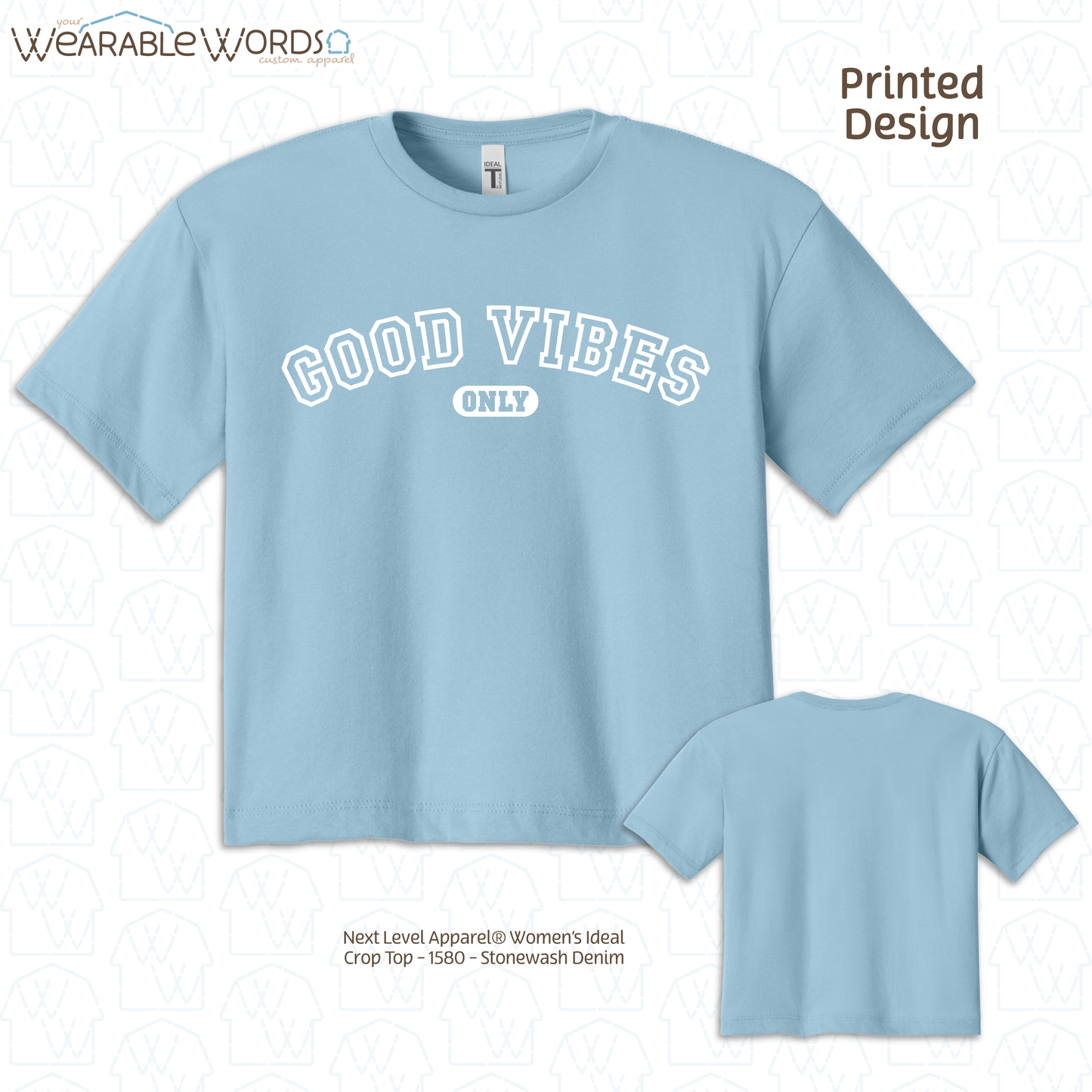 Good Vibes Only Cropped Graphic Tee | Varsity Collegiate Print | Women's Crop Top