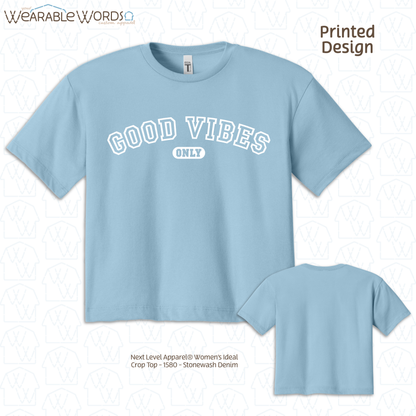 Good Vibes Only Cropped Graphic Tee | Varsity Collegiate Print | Women's Crop Top