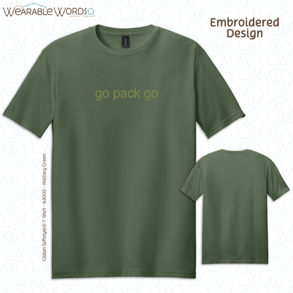 Go Pack Go Embroidered Green Design | T-Shirt, Crewneck, Hoodie | Wisconsin Green Bay Packers