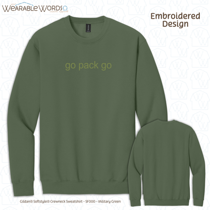 Go Pack Go Embroidered Green Design | T-Shirt, Crewneck, Hoodie | Wisconsin Green Bay Packers