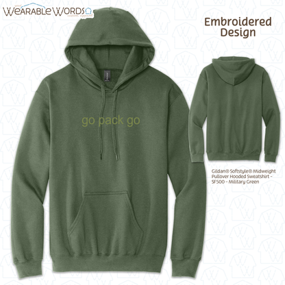 Go Pack Go Embroidered Green Design | T-Shirt, Crewneck, Hoodie | Wisconsin Green Bay Packers