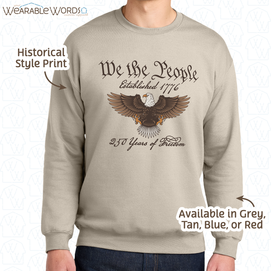 We The People Bald Eagle Graphic Crewneck | Historical American Constitution Script Print | Unisex Sweatshirt