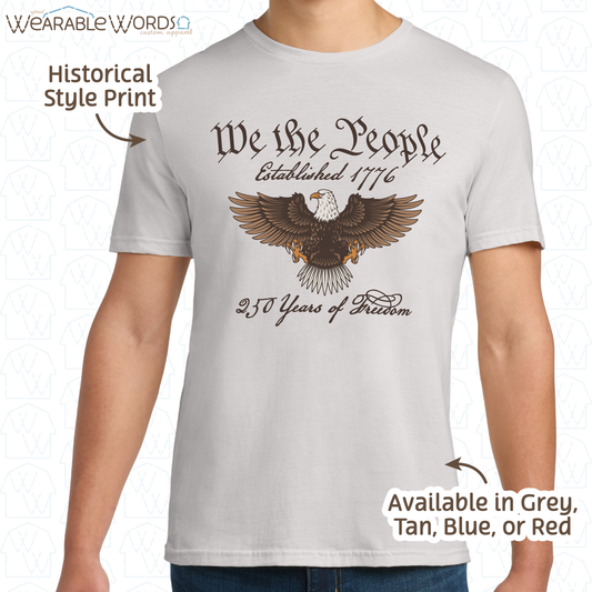 We The People Bald Eagle Graphic Tee | Historical American Constitution Script Print | Unisex T-Shirt