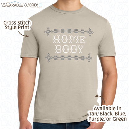 Homebody Graphic Tee | Cross Stitch Sewn Pattern Print | Unisex T-Shirt
