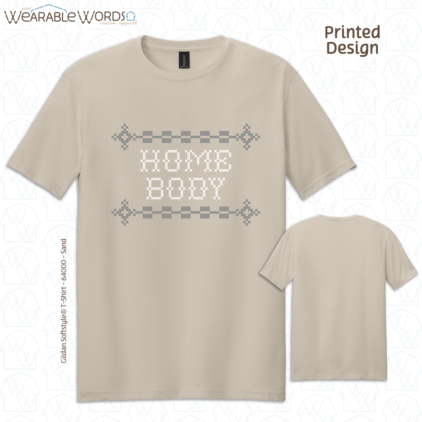 Homebody Graphic Tee | Cross Stitch Sewn Pattern Print | Unisex T-Shirt