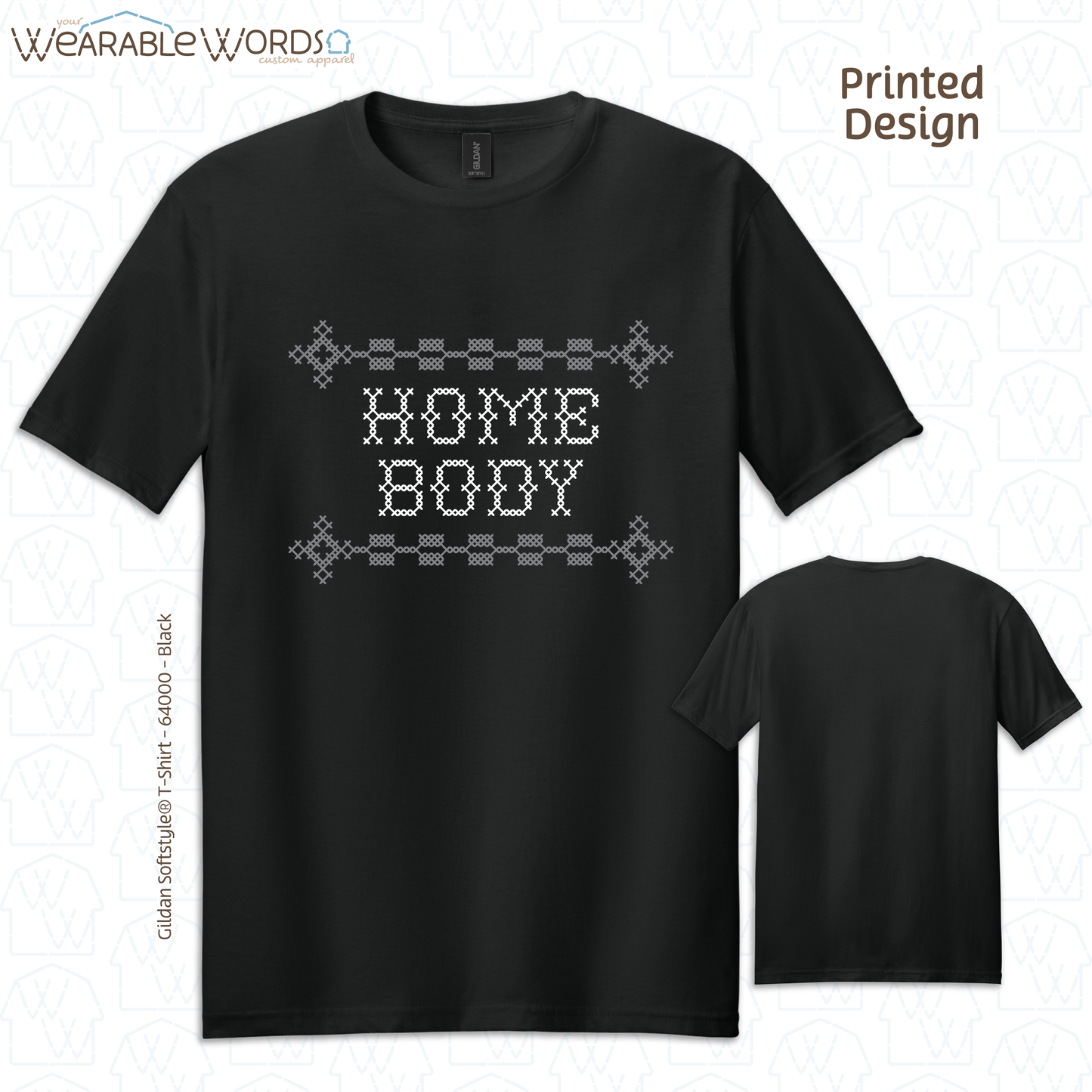 Homebody Graphic Tee | Cross Stitch Sewn Pattern Print | Unisex T-Shirt