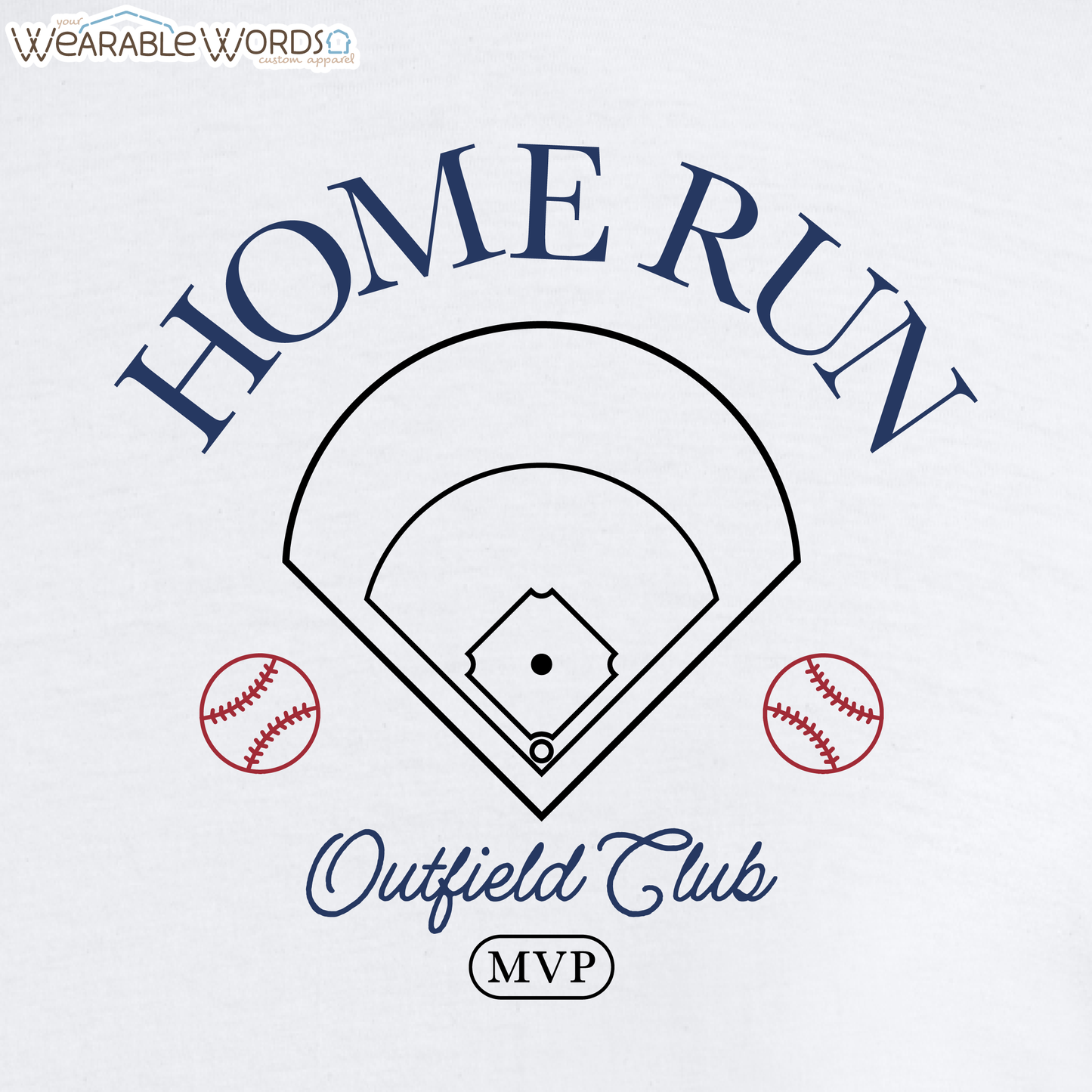 Home Run Outfield Club White Graphic Tee | Red White & Blue Baseball Field Vintage Style Print | Unisex T-Shirt
