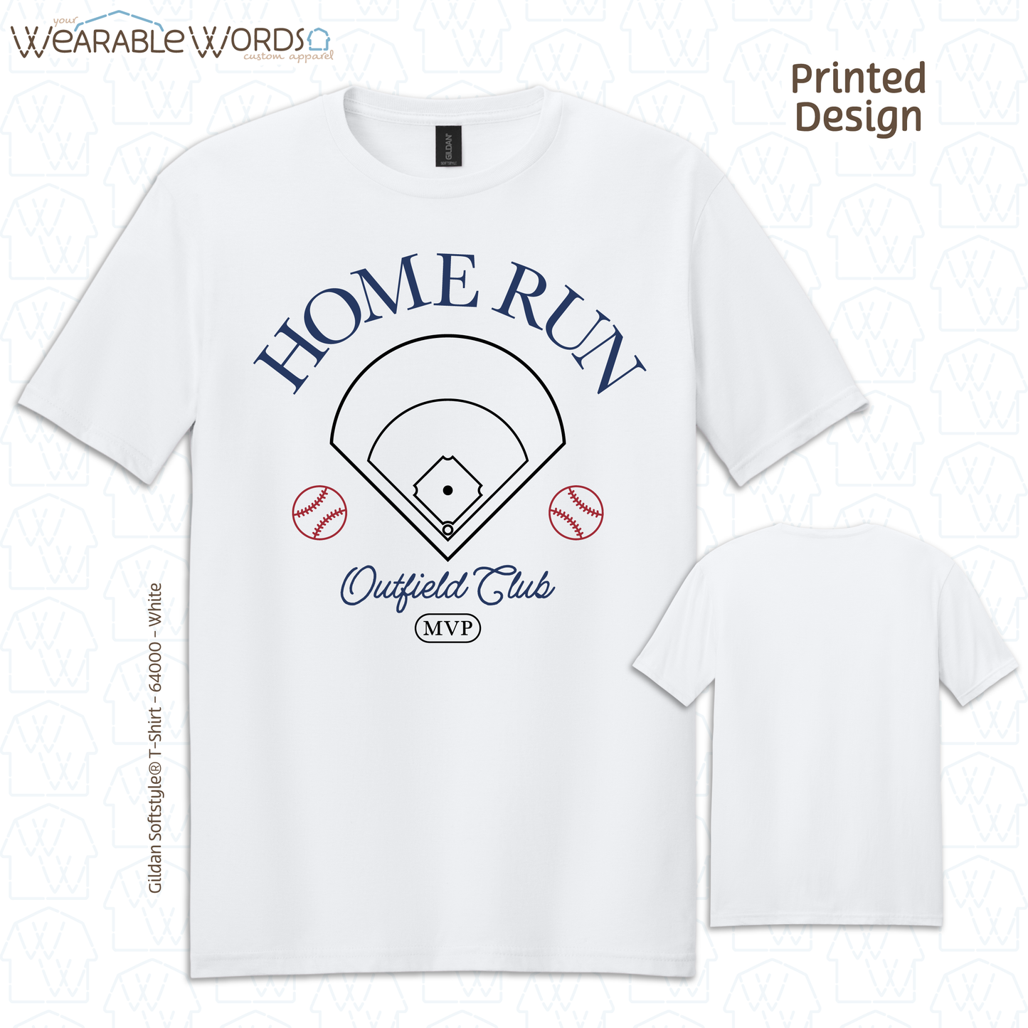 Home Run Outfield Club White Graphic Tee | Red White & Blue Baseball Field Vintage Style Print | Unisex T-Shirt