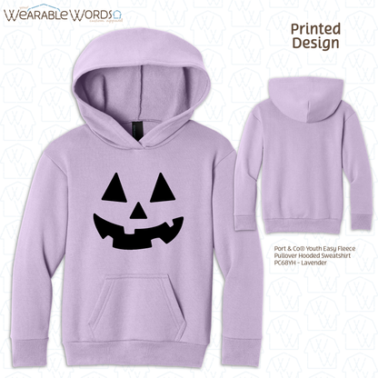 Jack-O-Lantern Kids Graphic Hoodie | Colorful Fun Halloween Fall Pumpkin Carving Children's Print | Unisex Youth Sweatshirt