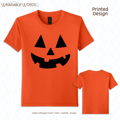 Jack-O-Lantern Kids Graphic Tee | Colorful Fun Halloween Fall Pumpkin Carving Children's Print | Unisex Youth T-Shirt