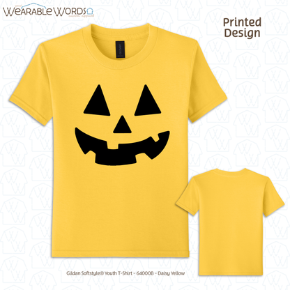 Jack-O-Lantern Kids Graphic Tee | Colorful Fun Halloween Fall Pumpkin Carving Children's Print | Unisex Youth T-Shirt