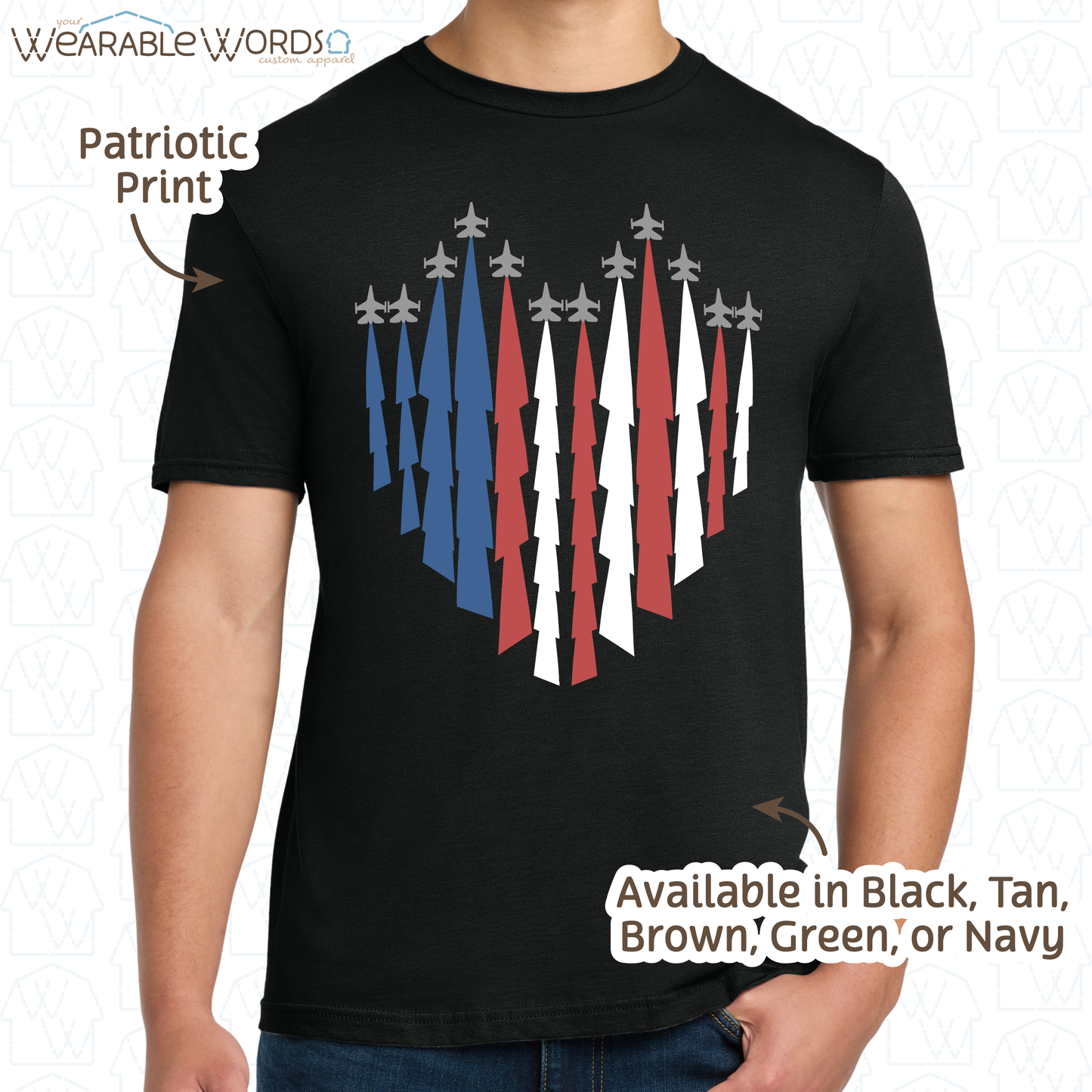 American Jets Graphic Tee | Red White Blue Jetstream Heart Print | Unisex T-Shirt