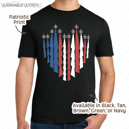 American Jets Graphic Tee | Red White Blue Jetstream Heart Print | Unisex T-Shirt