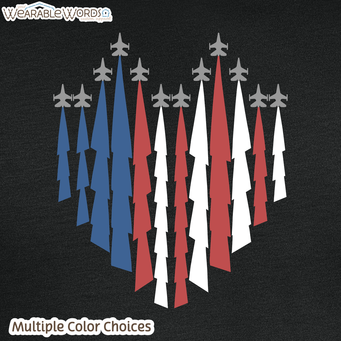 American Jets Graphic Tee | Red White Blue Jetstream Heart Print | Unisex T-Shirt