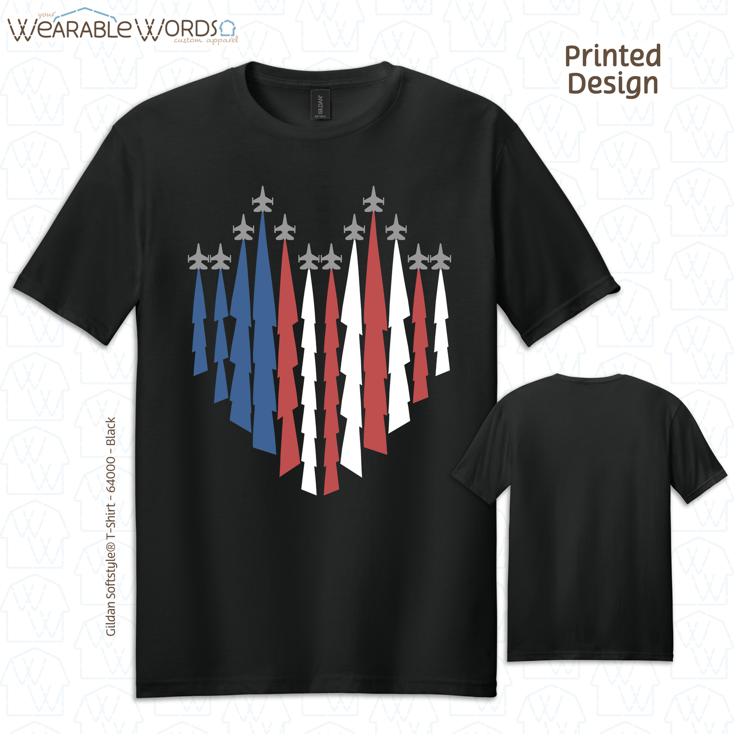 American Jets Graphic Tee | Red White Blue Jetstream Heart Print | Unisex T-Shirt