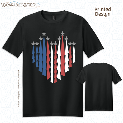 American Jets Graphic Tee | Red White Blue Jetstream Heart Print | Unisex T-Shirt