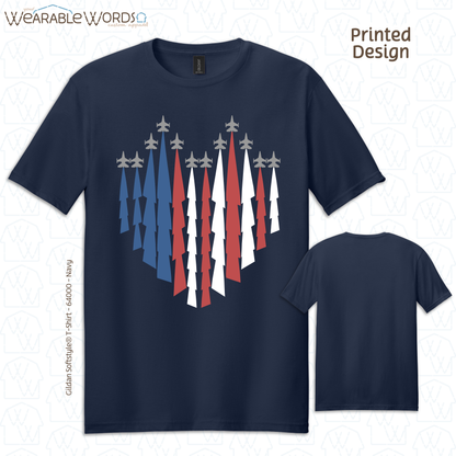 American Jets Graphic Tee | Red White Blue Jetstream Heart Print | Unisex T-Shirt